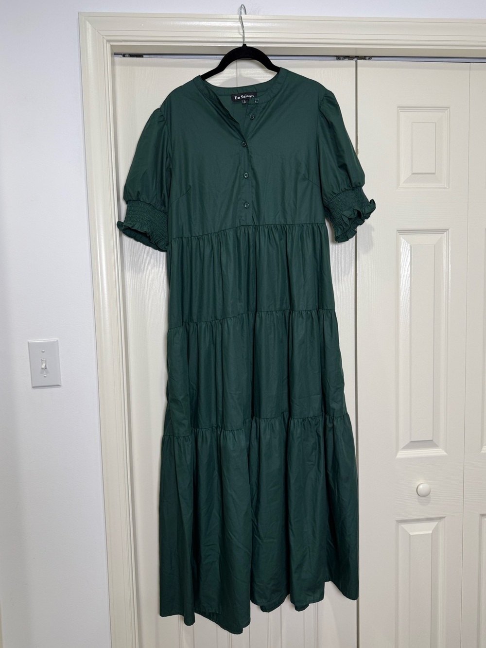 En Saison Tiered Poplin Midi Maxi Dress Dark Green Size Large - Picture 1 of 6
